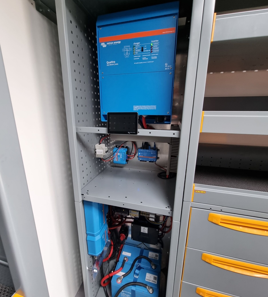 UTEN GENERATOR: To litiumbatterier og skikkelig inverter byr på nok strøm ute på anlegg.