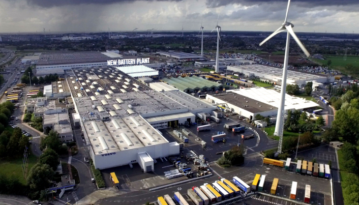 Det nye batterianlegget ved fabrikken i Gent, Belgia, markert i bildet.