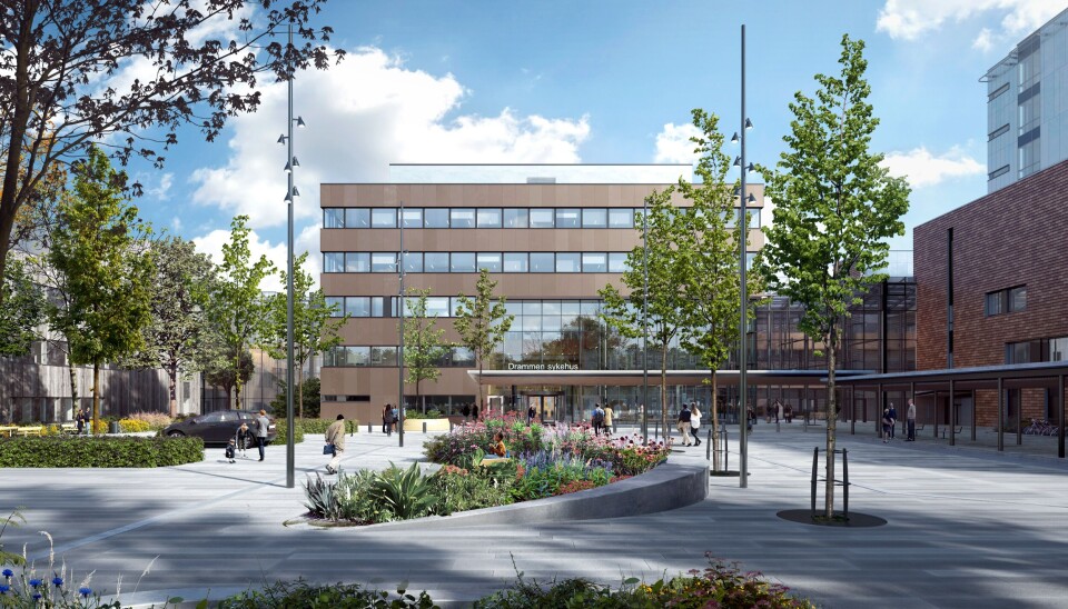 Drammen sykehus med ny inngang.