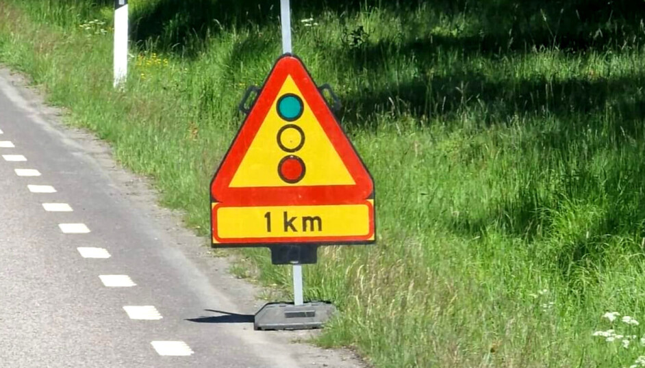 Skilt med feil i Sverige.