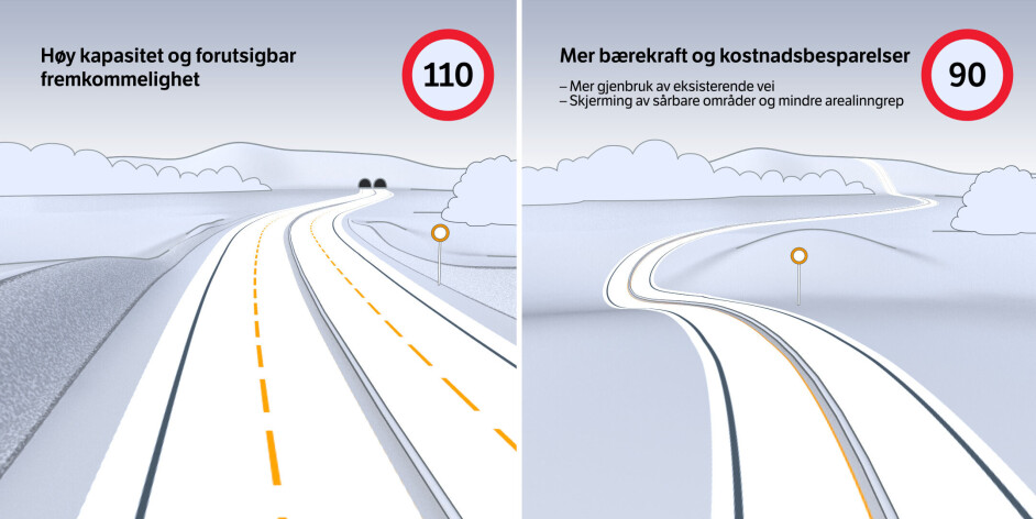 Statens vegvesen Vegdirektoratet vil bygge veier mer miljøvennlig, med lavere og veilinje som følger terrenget mer.
