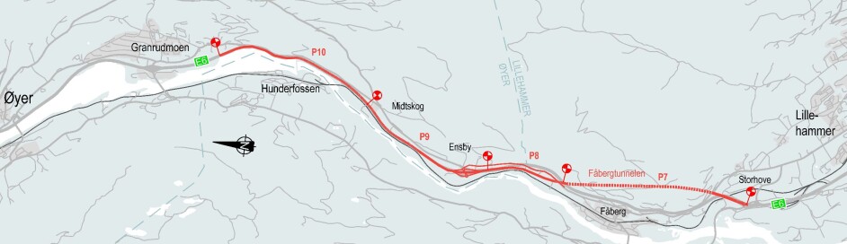 Den nye veistrekningen som skal bygges nord for Lillehammer sentrum.