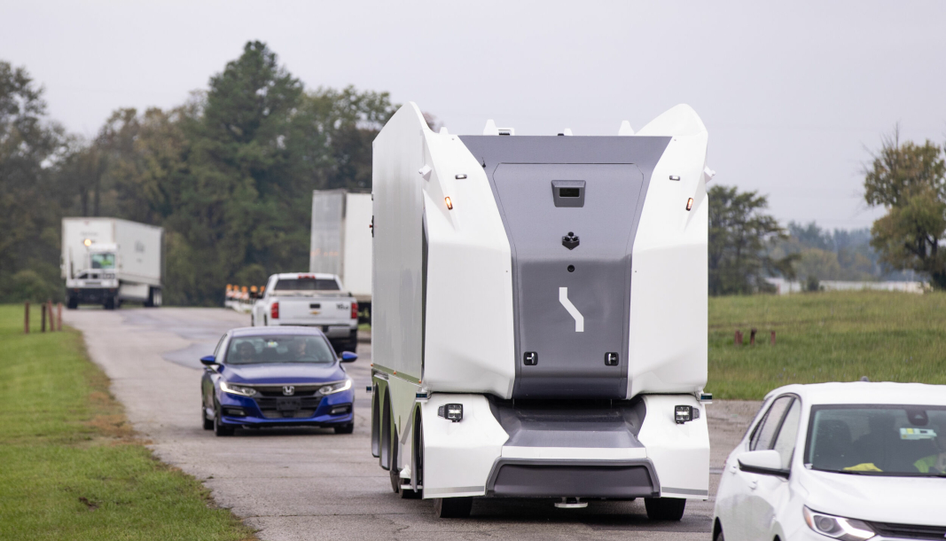 Einride Pod har nå fått tillatelse til å kjøre på offentlig vei i USA, i et testprosjekt. Her fra en demonstrasjon i fjor.