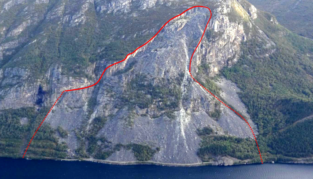Det ustabile fjellpartiet Skutshorn (med rød markering).