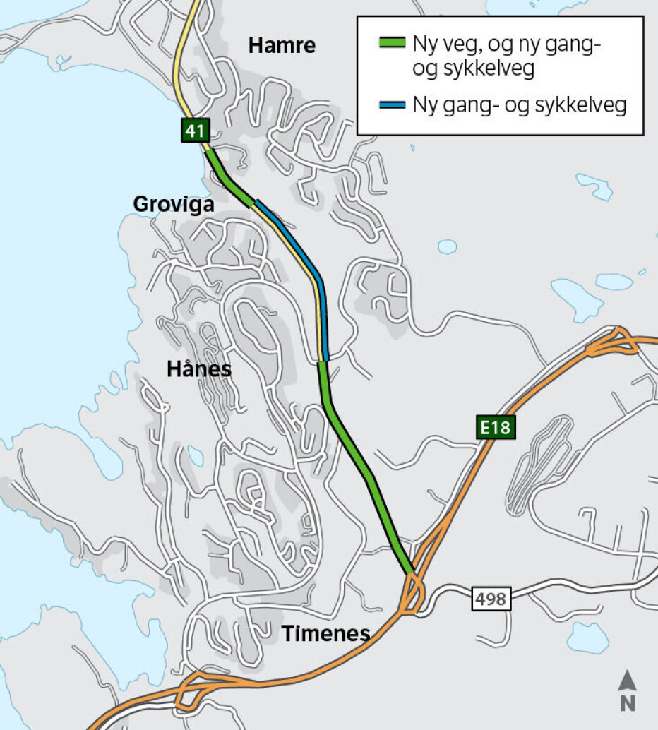 Illustrasjon over det som skal utbedres/bygges. Illustrasjon: Visuell kommunikasjon/Statens vegvesen