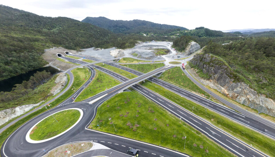 Dronefoto av dagsonen i Endelausmarka mellom Skogafjelltunnellen og Lyshorntunnelen i juni 2020.