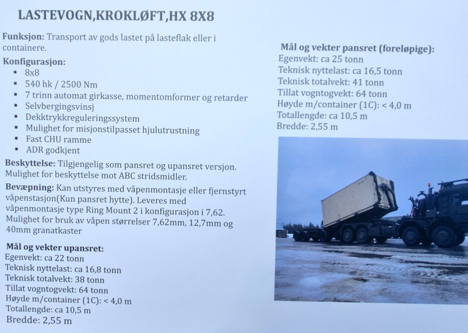 Foto av infoark som var plassert på kjøretøyet på overleveringsdagen.