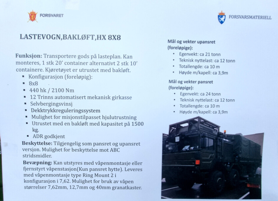 Foto av infoark som var plassert på kjøretøyet på overleveringsdagen.