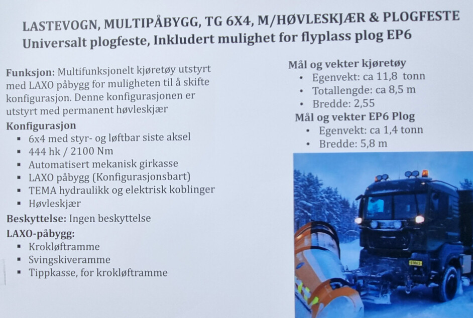Foto av infoark som var plassert på kjøretøyet på overleveringsdagen.