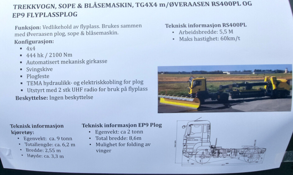 Foto av infoark som var plassert på kjøretøyet på overleveringsdagen.