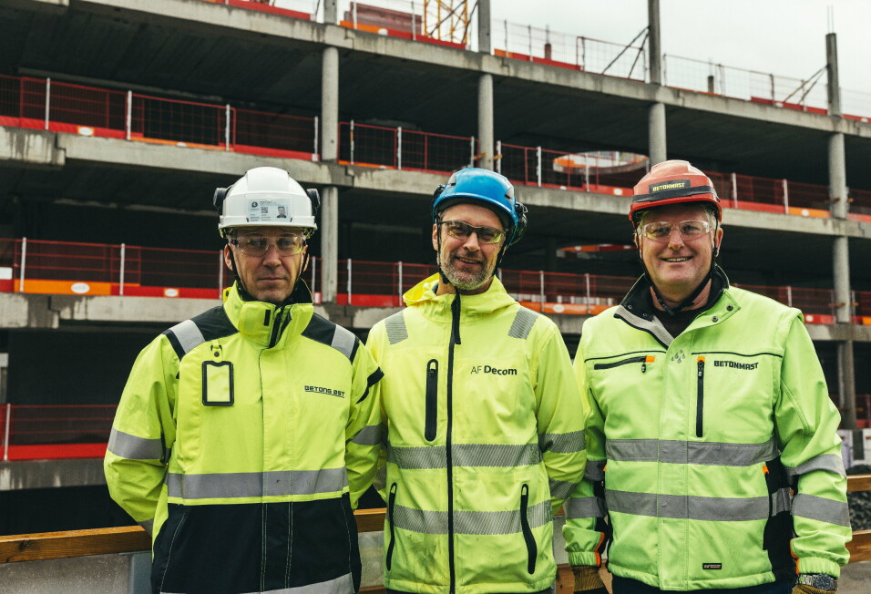 GIKK SAMMEN: Fra venstre: Stefan Skjæret (teknologisjef Betong Øst), Trond Espen Giæver (daglig leder Nes Miljøpark) og Dag Stenersen (prosjektsjef Betonmast Innlandet).