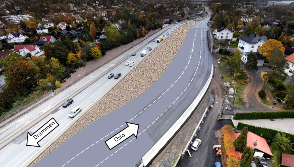 Skisse som viser midlertidig omlegging av E18 ved Strand.
