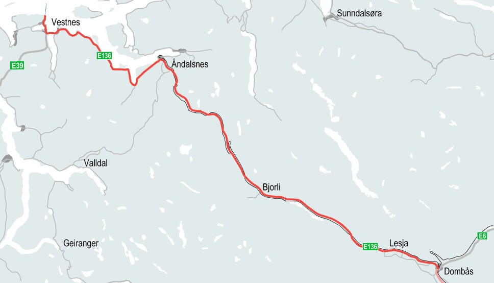 E136 mellom Ålesund og Dombås er en viktig veiforbindelse mellom det sentrale østlandsområdet og Nord-Vestlandet. Store deler av strekningen har i dag dårlig veistandard med krappe svinger, smal vei og mange kryss og avkjørsler. Nye Veiers helhetlige anbefaling for utvikling av E136 Dombås-Vestnes forventes å foreligge i løpet av 2023.