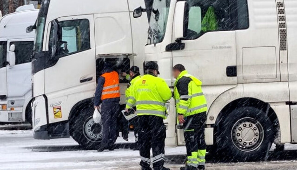 Bilde fra denne ukens tungbilkontroller ved grensen sør i Norge.