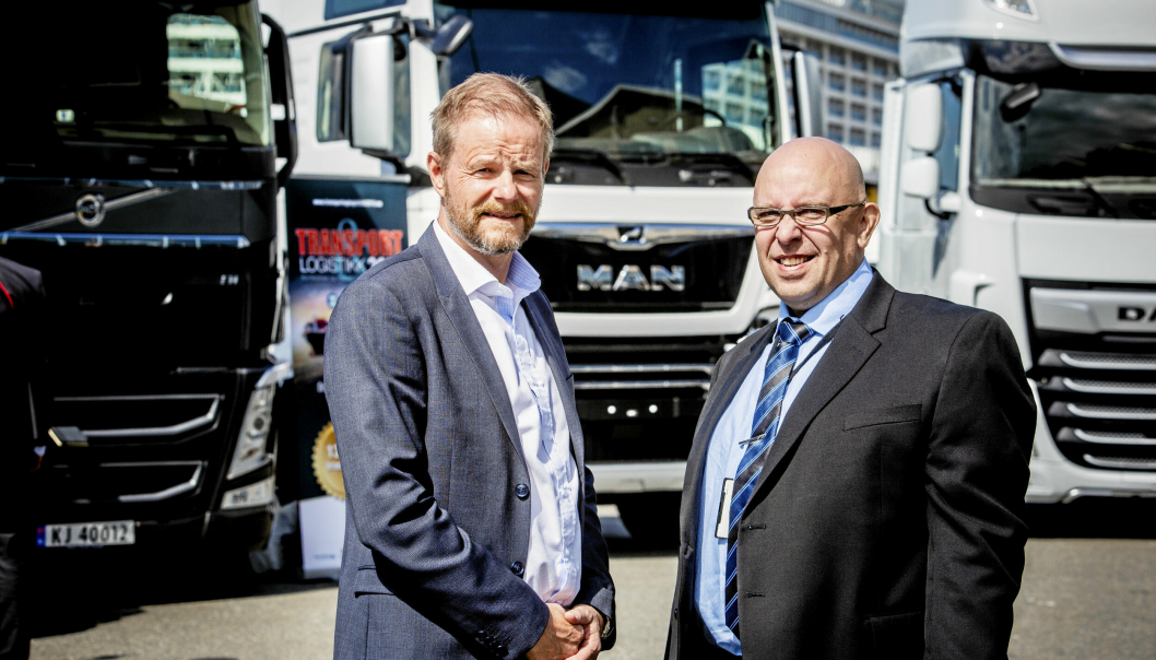Fra venstre: Are Kjensli, administrerende direktør i NHO Logistikk og Transport og Jo Eirik Frøise, som også i 2023 vil være prosjektleder for konferansen. Bilde fra Transport & Logistikk 2019.