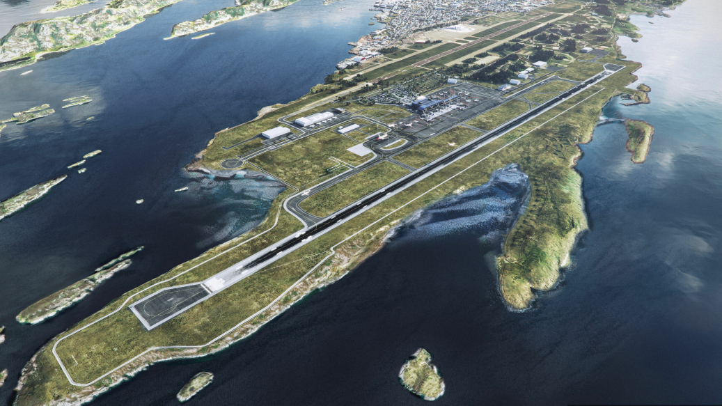 Slik skal ny Bodø lufthavn se ut fra luften.