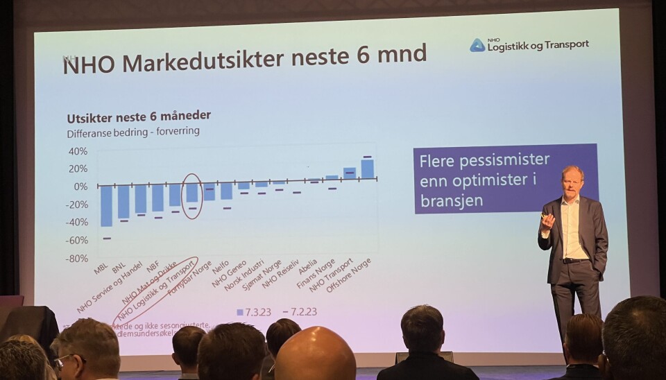 Under sitt foredrag på Logistikkdagen Østfold, viste Are Kjensli frem undersøkelser som viser at norske næringslivsledere er mer pessimistiske enn optimistiske om markedsutsiktene de neste seks måneder.