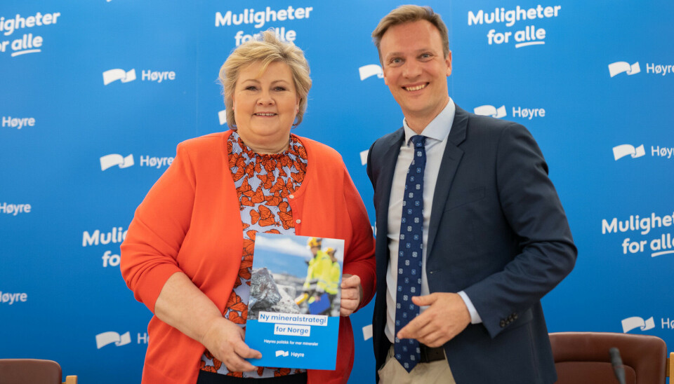 Erna Solberg og Bård Ludvig Thorheim presenterte Høyres mineralstrategi.