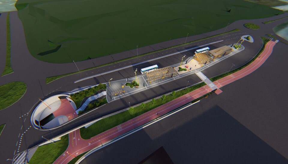 NY TERMINAL: Slik blir den nye bussterminalen ved Tromsø lufthavn når den står ferdig høsten 2024. (Illustrasjon: Statens vegvesen)