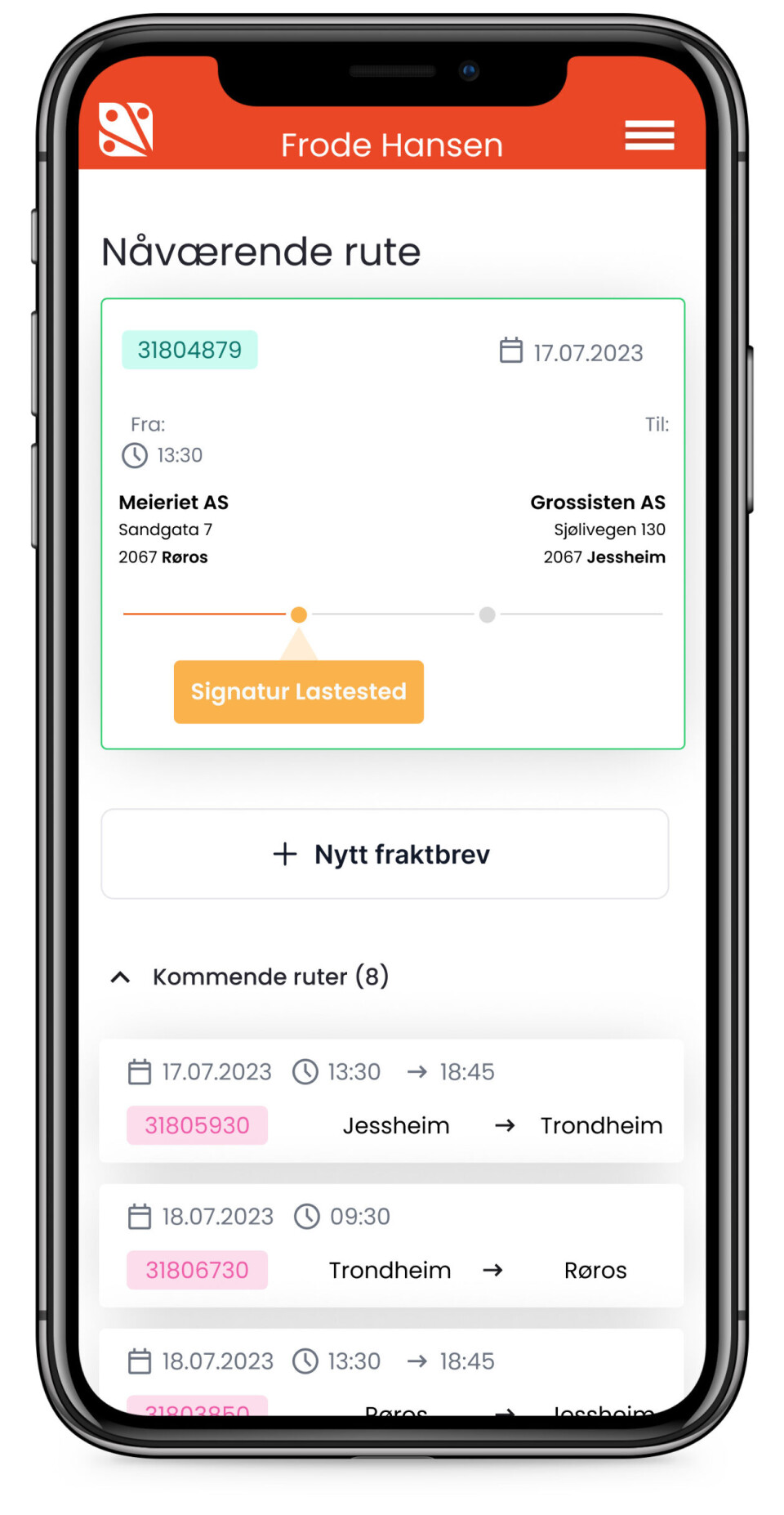 UNDER UTVIKLING: Systemet til Hera Solutions er under utvikling. Her et eksempel på skjermbilde i sjåførappen.