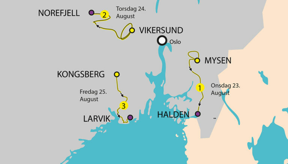 STENGT: Her blir det stengte veier i forbindelse med sykkelrittet Tour of Scandinavia.