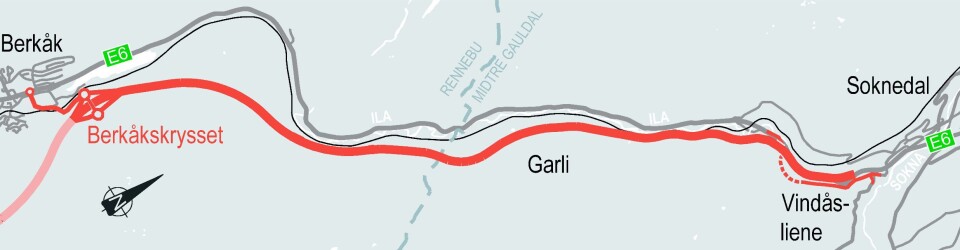 NY VEI: Det skal bygges ca. 15 km ny E6-strekning mellom Berkåk og Vindåsliene, nord for Oppdal i Trøndelag.