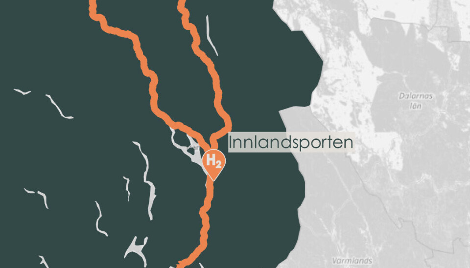 STRATEGISK PLASSERT: En ny fyllestasjon for hydrogen til tyngre kjøretøy kommer på plass i 2025 ved Mjøsa, sør for Kolomoen, sik at den dekker transport mellom Oslo og Trondheim både via Gudbrandsdalen og Østerdalen.