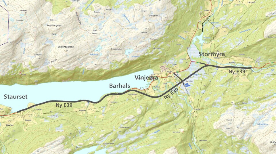 NY: Statens vegvesen skal bygge 10,6 kilometer ny to‐felts E39 mellom Stormyra og Staurset i Heim kommune i Trøndelag.