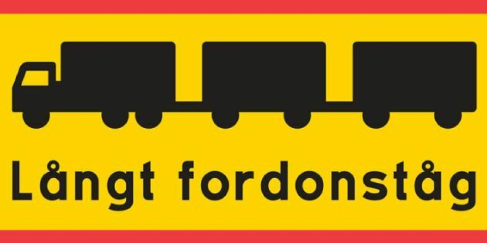 LANGT VOGNTOG: Et slikt skilt skal være montert på de lange vogntogene i Sverige.