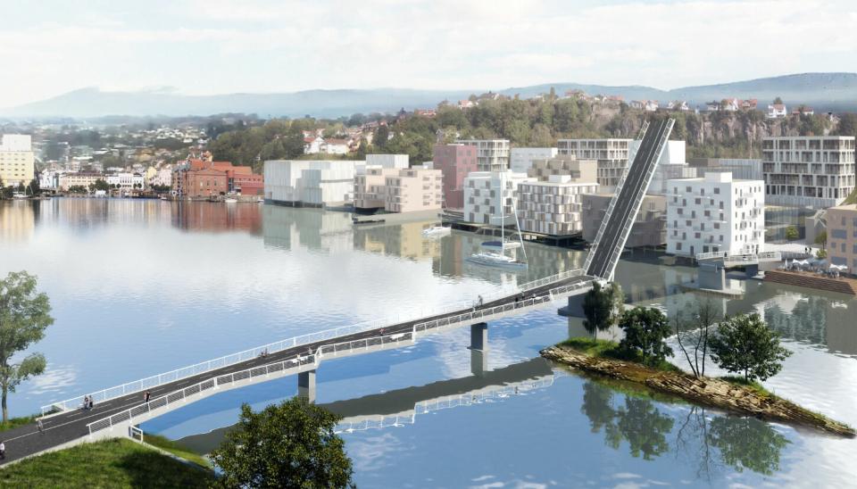NY BRU: Consto skal bygge ny klaffebru fra Klosterøya til Jernbanebrygga i Skien sentrum.