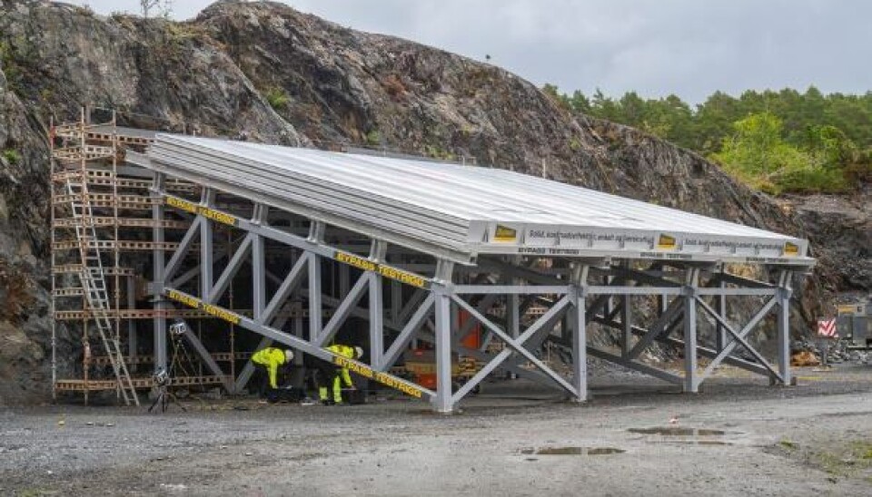 TESTRIGG: Bypass' testrigg ved testsenter på Stord har vært sentral i arbeidet med de fysiske fullskalatestene som dokumenterer at skredsikringsløsningen reduserer faren for skader og tap av menneskeliv.