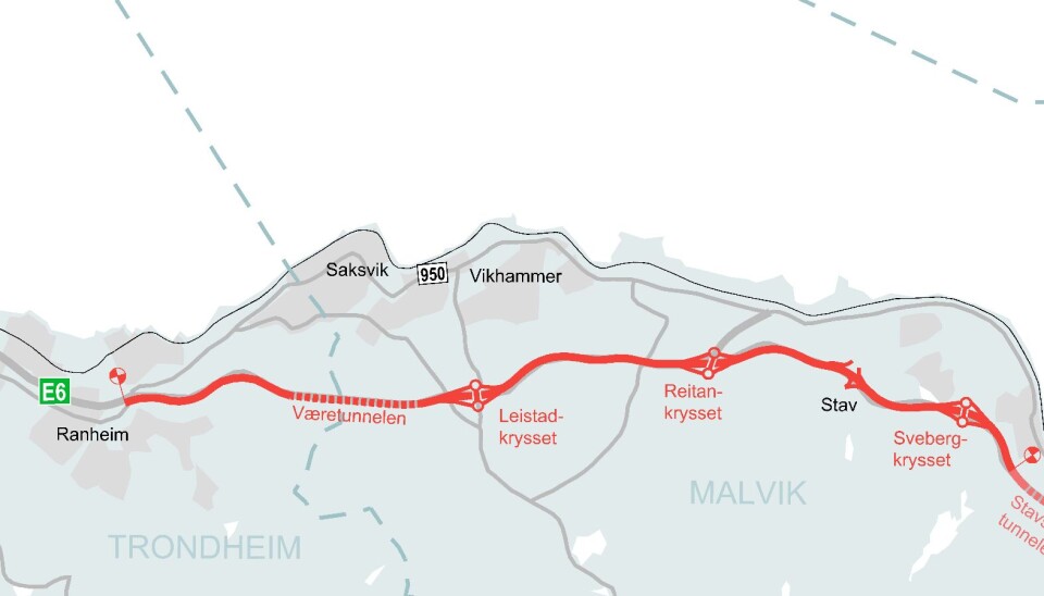UTLYST: Nye Veier har lyst ut bygging av ny E6 på strekningen Ranheim-Sveberg i Trøndelag.