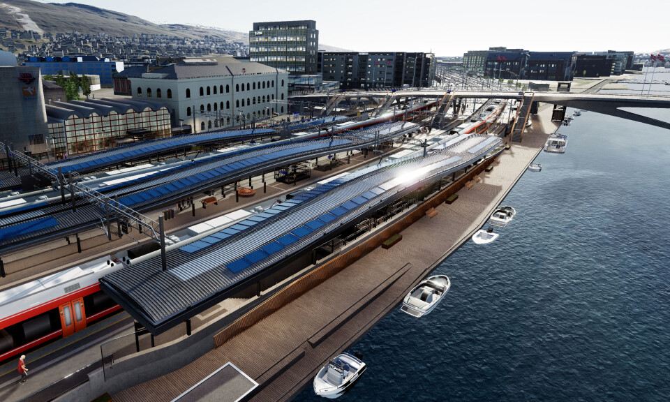 DRAMMEN: Slik vil jernbanestasjonen i Drammen se ut når den står ferdig i 2025.