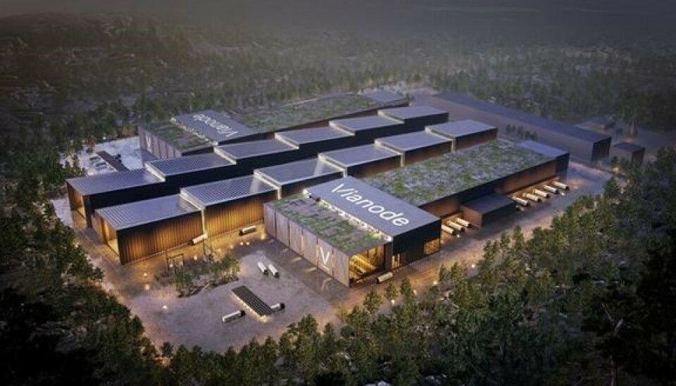 Illustrasjon av Vianodes fabrikk sett fra lufta