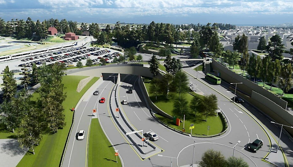 ILLUSTRASJON: Inngang til Gjønnestunnelen sett fra Gjønnes. Illustrasjonen er utarbeidet av Vianova på oppdrag fra Statens vegvesen