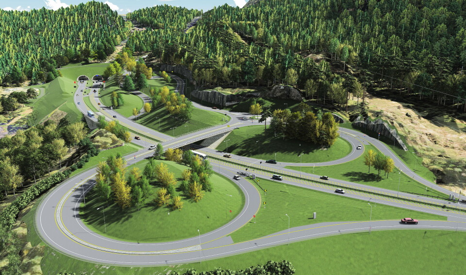 ENORMT PROSJEKT: Kontrakten omfatter flere tunneler på E134 Oslofjordforbindelsen. Illustrasjonen er sett fra Verpen. Statens vegvesen